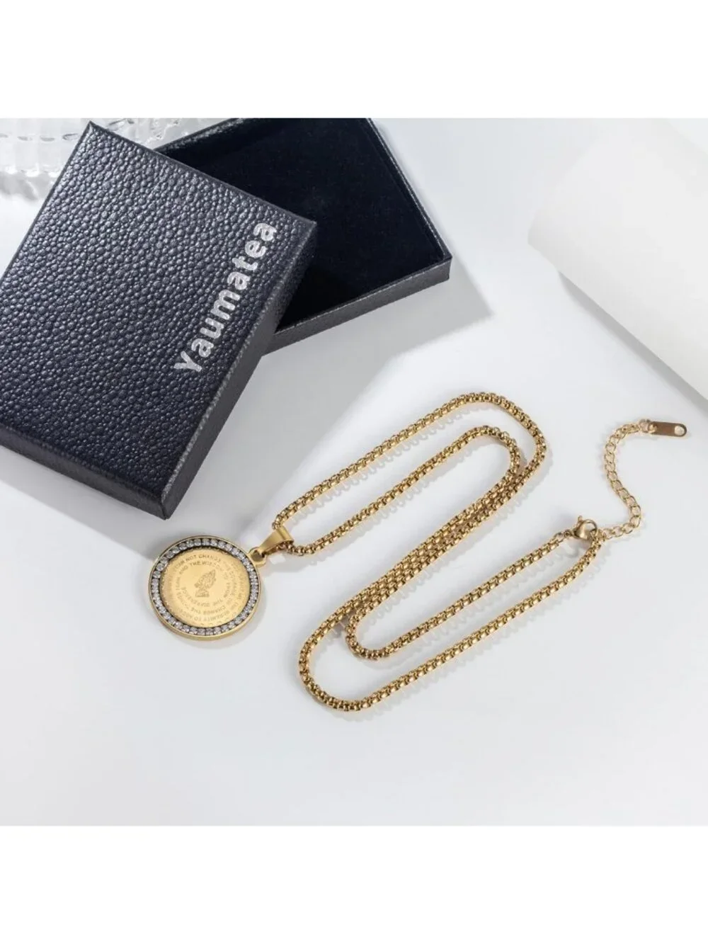 Stainless Steel Serenity Prayer Necklace with Praying Hands Coin Pendant for All